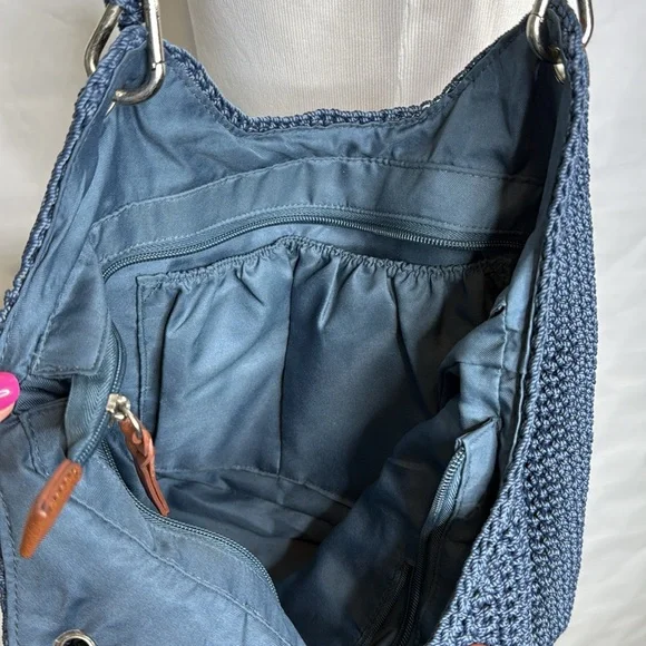 The Sak Blue Hand Crochet Bag with Brown Woven Straps - Picture 8 of 14
